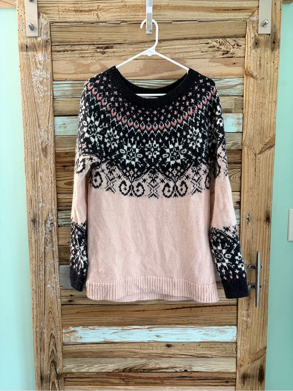 H&M L.O.G.G. Fair Isle Nordic Sweater Pink Black Women’s XS